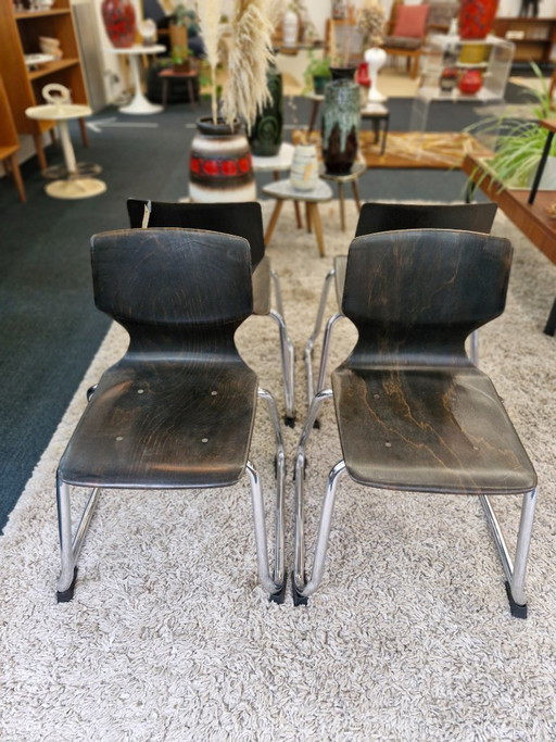 Vintage Flötotto Pagholz Hochstühle (4er-Set)