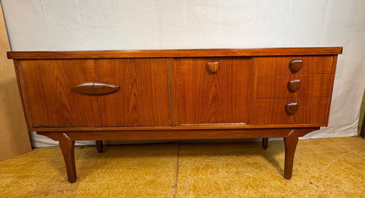 Mid-Century Retro Vintage Teak Sideboard by Jentique 1960s  Iconic Wooden Handles • Cocktail Cabinet • British Design Classic  A