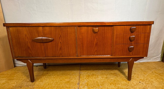 Image 1 of Mid-Century Retro Vintage Teak Sideboard by Jentique 1960s  Iconic Wooden Handles • Cocktail Cabinet • British Design Classic  A