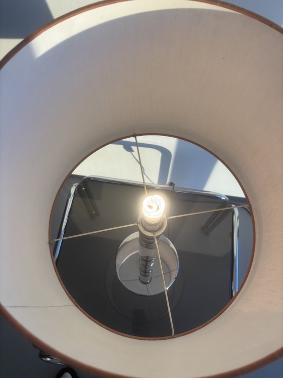 Image 1 of Modern Table Lamp with Fabric Shade and Chrome Base