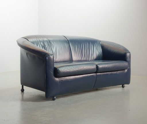 Mid-Century Design Wittmann Petrol Blue Soft Leather Two-Seat Sofa, Model Aura Designed by Paolo Piva. Austria, 1980s.