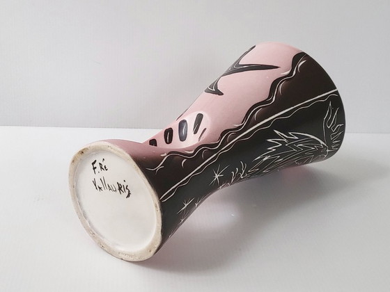 Image 1 of Vintage 1950s Vallauris ceramic vase by François Re, 50s Rockabilly Rooster