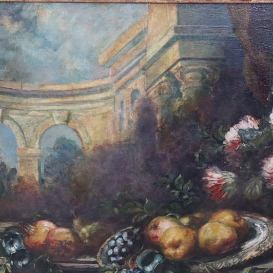 Image 1 of Stilleven, groot olieverfschilderij op doek, Italië, 19e eeuw