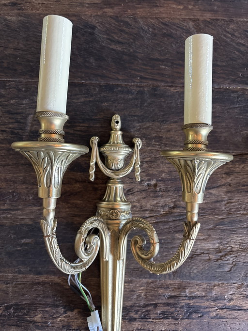 Set of 2 Antique Louis XVI Style Wall Lamps – Bronze/Brass