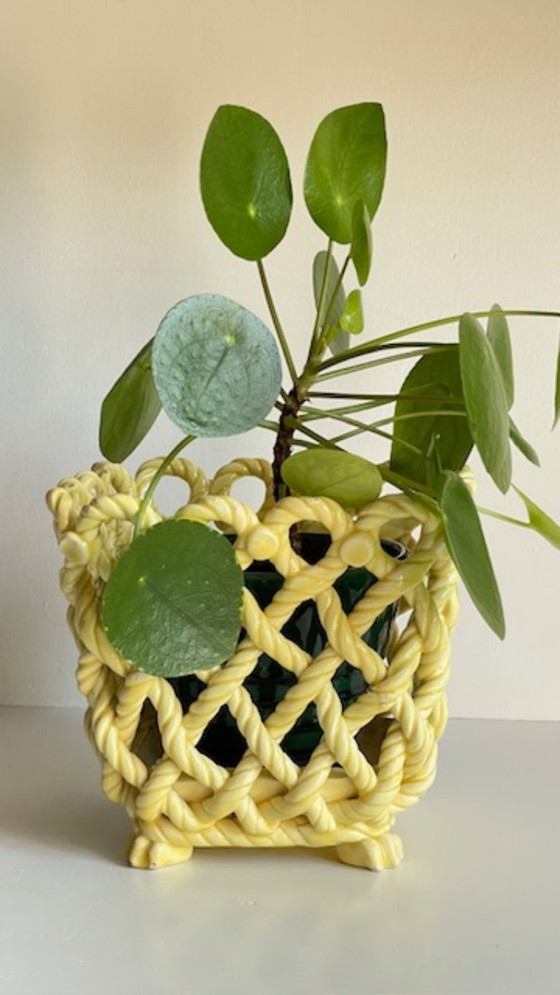 Image 1 of Vintage Woven Earthenware Plant Pot