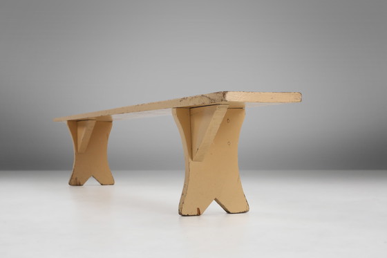 Image 1 of Rustic Hand-Crafted Beige Wooden Bench, France, 1900s