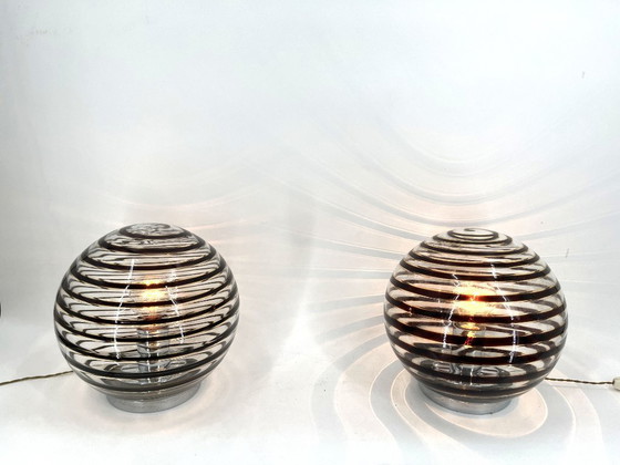 Image 1 of Pair of murano swirl glass table lamps, 1970s