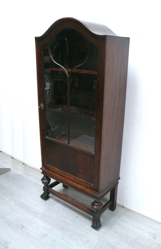 Bücherschrank Vitrine schmal Jugendstil aus England in Eiche dunkel um 1910 – Wood, Glass (photo 3 of 7)