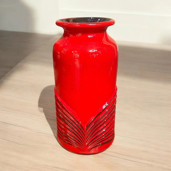 Vase en céramique Fohr original Mid Century de Ransbach Baumbach - Allemagne, forme 337-24, rouge, décor (photo 2 of 6)