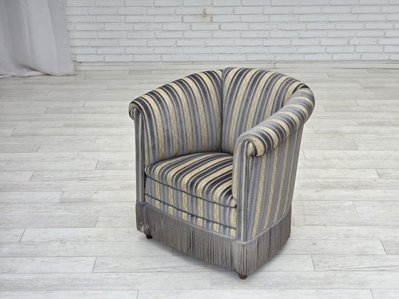 Image 1 of 1960s Danish Lounge Chair, Blue/Beige Furniture Velour, Beech Wood Legs