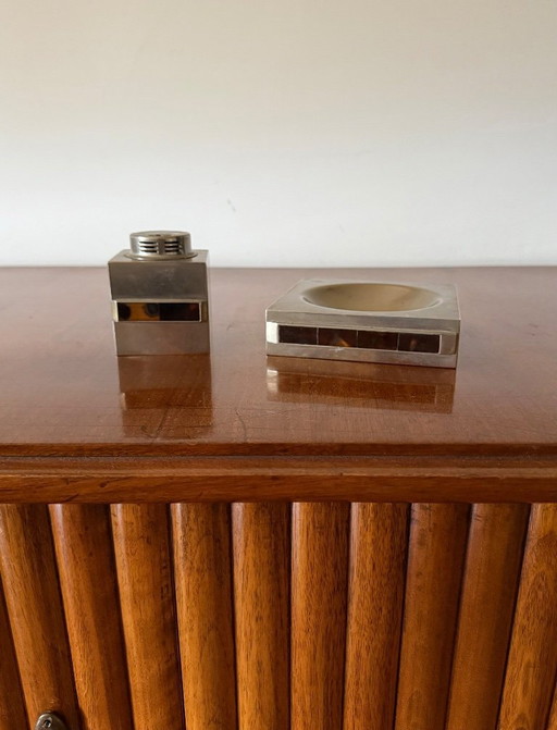 Tischraucher-Set, Aschenbecher und Tischfeuerzeug, Italien 1970