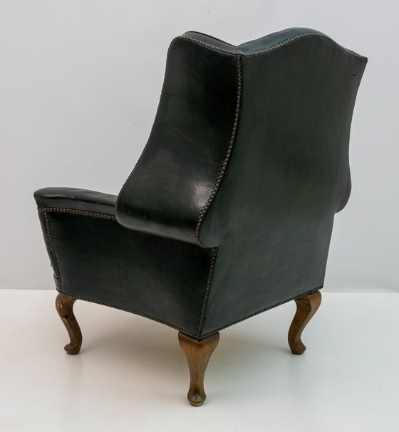 Image 1 of Georgische stijl Zeldzame originele Chesterfield leren fauteuil, jaren 1950