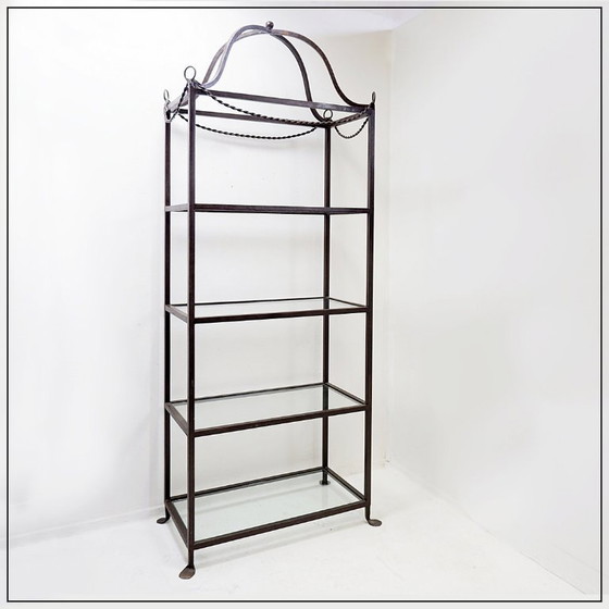 Image 1 of Vintage pagoda-style shelves in black metal