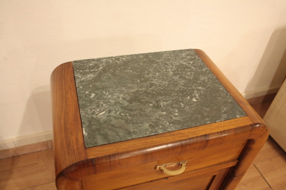 Image 1 of Pair of Art Deco Walnut Bedside Tables, 1950s Mid Century Modern, Italy