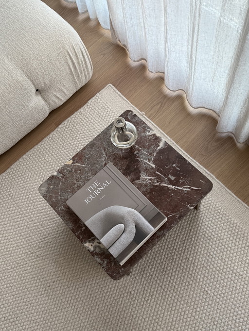 Vintage Rosso Levanto marble side table, Italy 1970