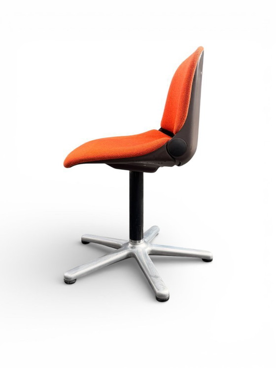 Image 1 of Set di 4 sedie Wilkhahn vintage modello 231/5 - Tessuto arancione e alluminio (anni '70)