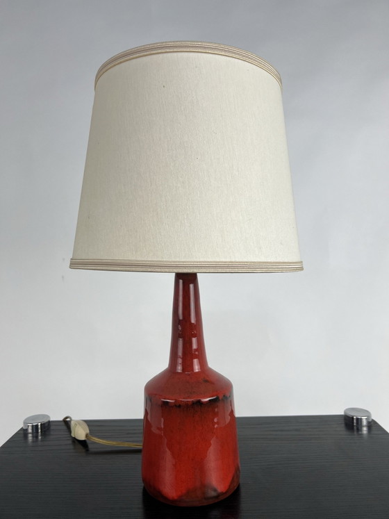 Vintage Mid-Century Ceramic “Fat Lava” Table Lamp 1960s, Textile, Black (photo 2 of 5)