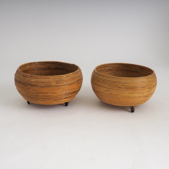 Pair of Italian Mid-Century Pencil-Reed Rattan Planters Attributed to Vivai Del Sud – Plant pot (photo 3 of 23)