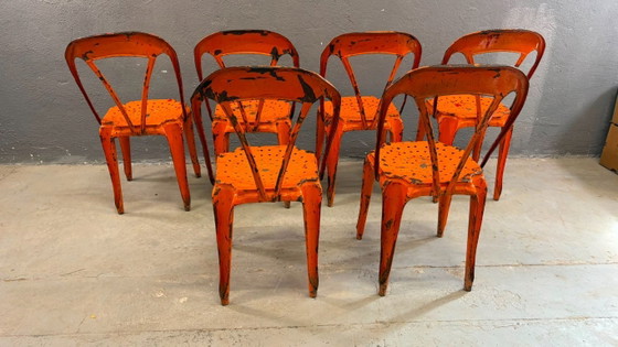 Image 1 of Set aus 6 industriellen Esszimmerstühlen aus Metall von Joseph Mathieu, lackierter Stahl, 1920er Jahre, Frankreich
