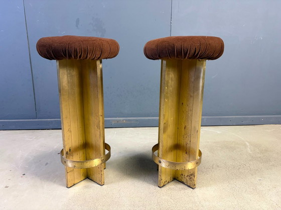 Sgabelli da bar vintage italiani in ottone, anni '70 – Metal, Velvet (photo 7 of 7)
