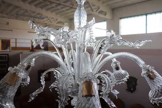 Image 1 of Transparenter Kronleuchter aus Muranoglas, 1980er Jahre