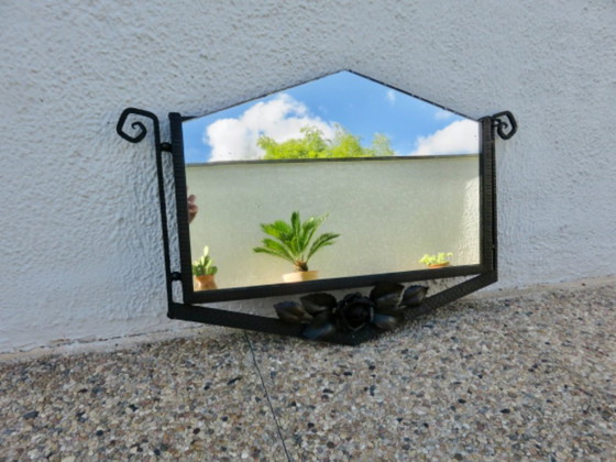 Image 1 of Grande specchio in ferro battuto martellato, art déco, in stile Edgar Brandt, anni '30-'40