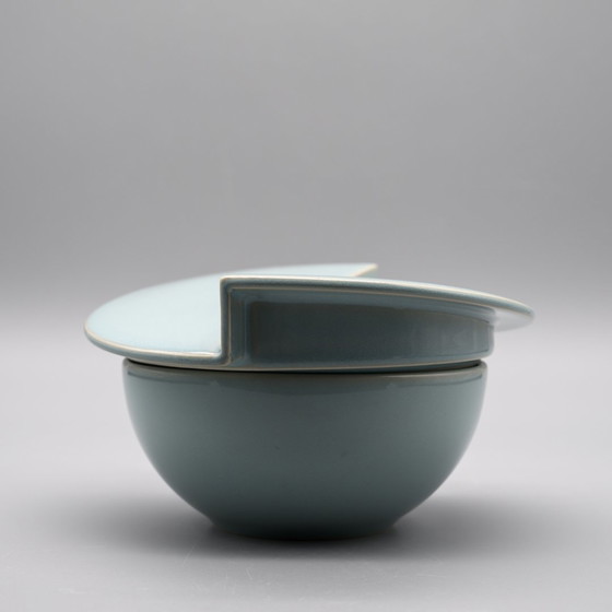 Image 1 of Vase à couvercle sculptural de Jan van der Vaart pour Rosenthal Studio-Linie Porcelaine émaillée turquoise 90s