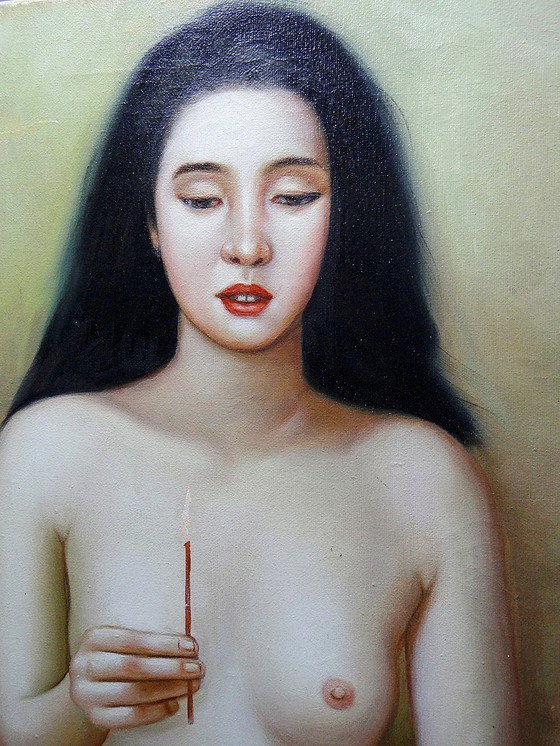 Image 1 of Large Nude Vintage Oil On Canvas Painting By Miro
