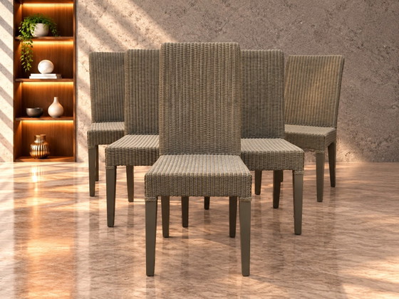 4 X Vincent Sheppard (Lloyd Loom) stoelen, Eetkamerstoelen, Rotan, Bruin (foto 2 van 5)