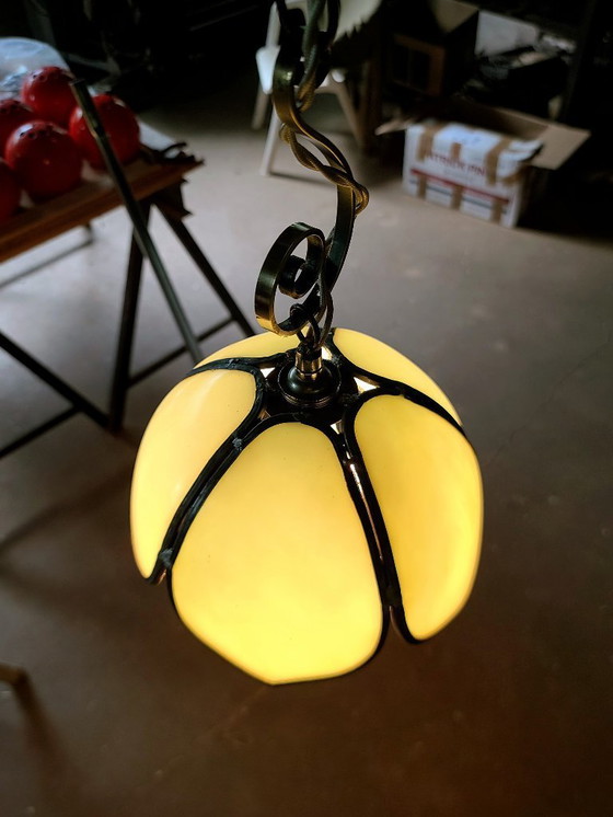 Image 1 of Lampada a sospensione floreale blu/verde in pâte de verre art nouveau