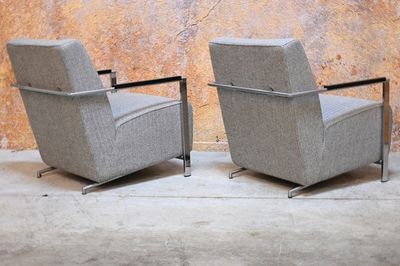 Image 1 of Twee Harvink Alowa design fauteuils bekleed met grijze wollen stof