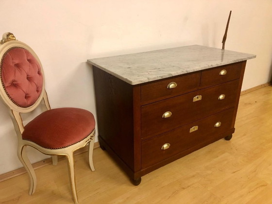 Image 1 of Jugendstil Kommode / Art Deco Kommode / Waschtisch / Schminktisch / Spiegelkommode mit Marmorplatte und facettiertem Spiegel um 