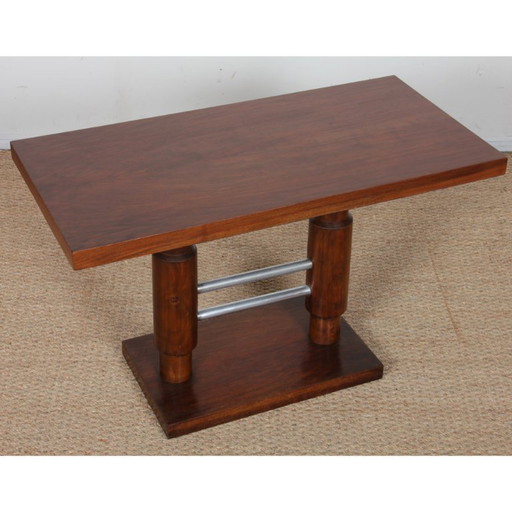 Modernist coffee table in wood and chromed metal, 1930