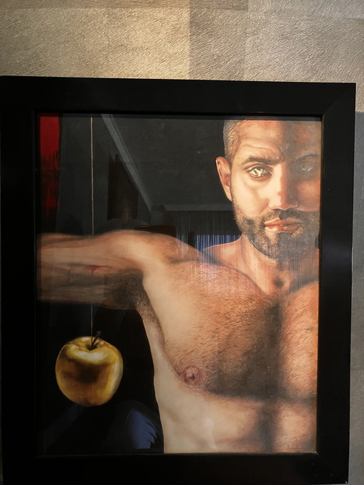 Javier Griekss, Man Met Appel - Gemengde Techniek 60x70 cm