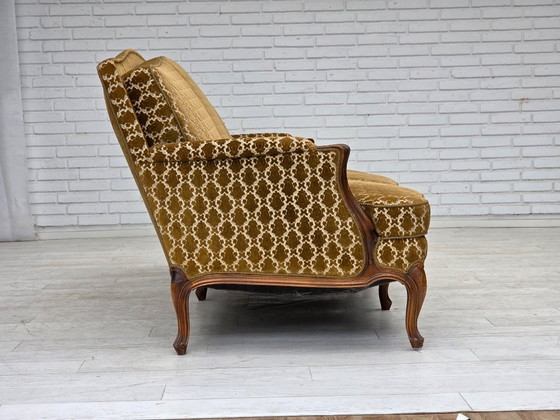 Image 1 of 1950s, Danish 3-seater sofa, furniture velour, carved ash wood.