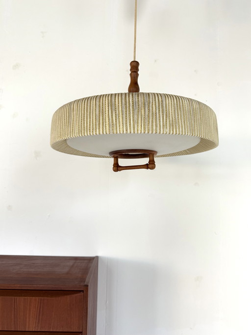 Lampada a sospensione vintage in teak e sisal, Temde Leuchten