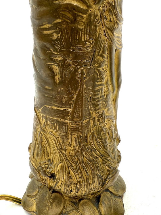 Art Nouveau Set of 2 Bronze Table Lamps, Paul Louchet France Ca. 1900s (photo 9 of 10)
