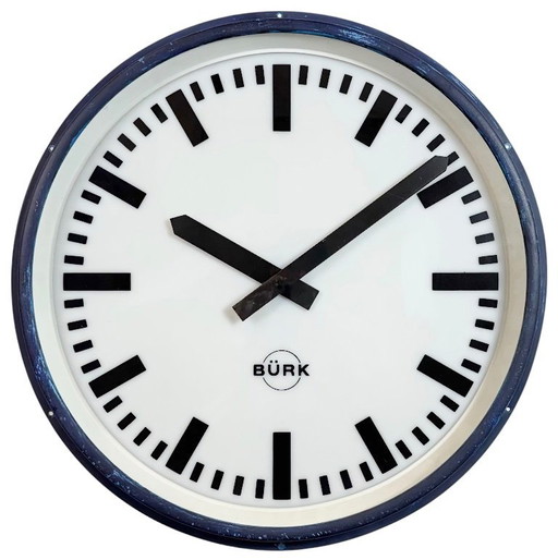 Huge Blue German Industrial Factory Wall Clock from Burk, 1960s