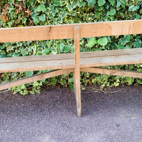 Image 1 of Ancien banc d’église en bois avec dossier -3 mètres -