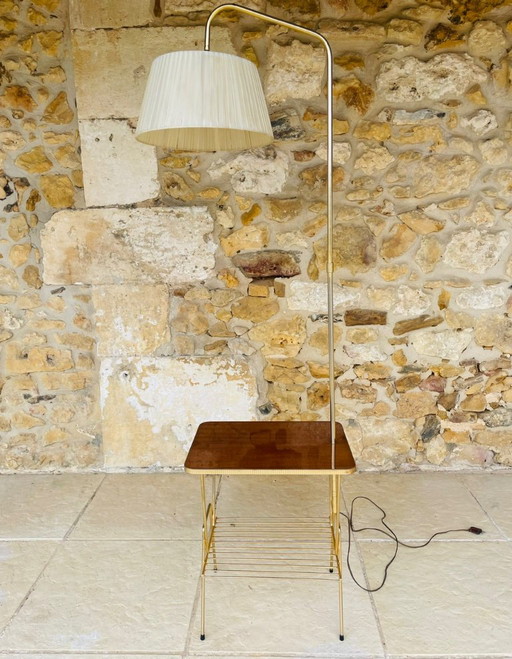 Lampadaire pivotant Mid-Century avec table d'appoint intégrée, années 1960