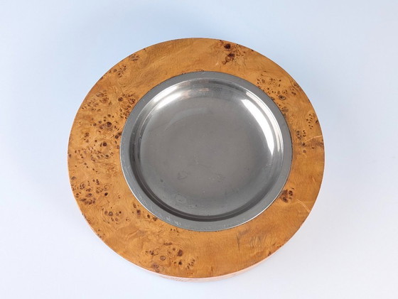 Image 1 of Cenicero italiano de madera de raíz y acero al estilo de Tomasso Barbi, década de 1970