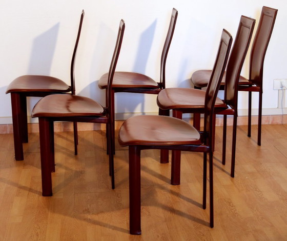 Image 1 of Ensemble de 6 chaises de salle à manger Lara de Giorgio Cattelan pour Cattelan Italia en cuir Bordeaux, Italie