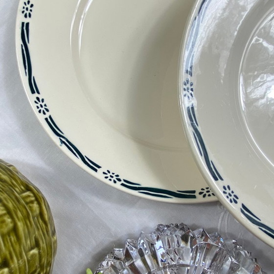 Image 1 of Ensemble de 6 assiettes plates faïence ancienne Badonviller modèle Epinal vert 