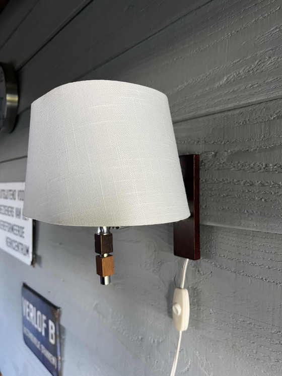 Image 1 of Vintage Mid - Century Teak/Chrome Wall Lamp