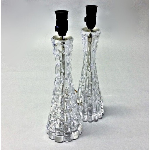 Par de lámparas de cristal vintage de Carl Fagerlund para Orrefors, 1960