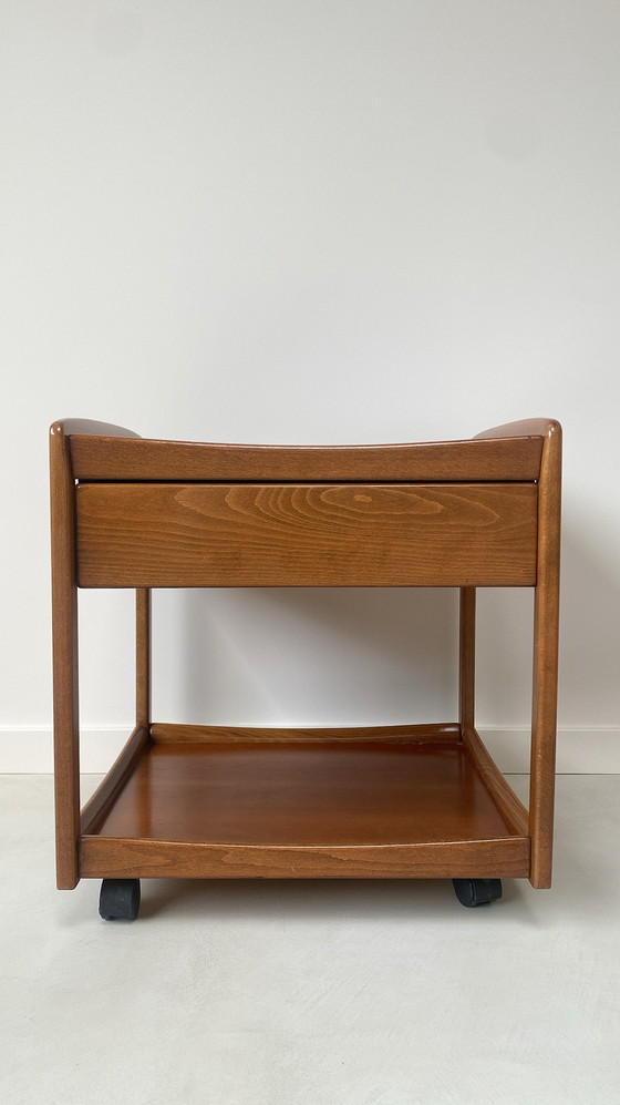 Image 1 of Vintage Wooden Side Table / Dresser On Wheels