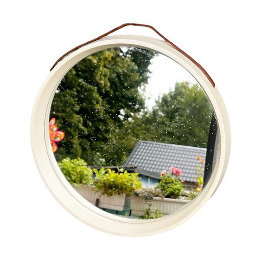 Round mirror, hanging mirror, Reflections by Thermotex, Denmark, vintage, Scandinavia, 1970s–1980s.