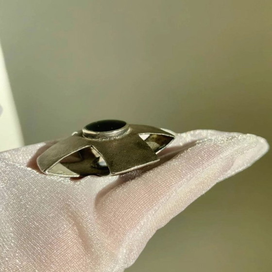 Image 1 of Antique Georg Jensen Era 1910-1925 Solid 925 Silver Maltese Cross Double Sided Lapis Lazuli & Onyx Hallmark GI