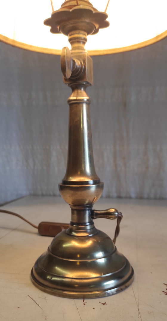 Image 1 of Table lamp in gilded brass and linen - mid-20th century