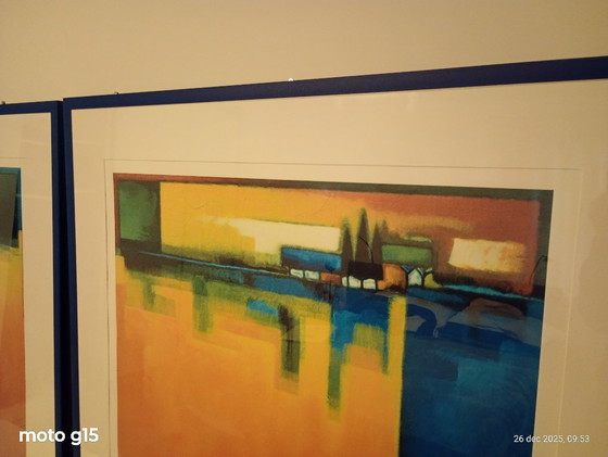 Image 1 of 2 grote kleurrijke zeefdrukken van Maria Megens.